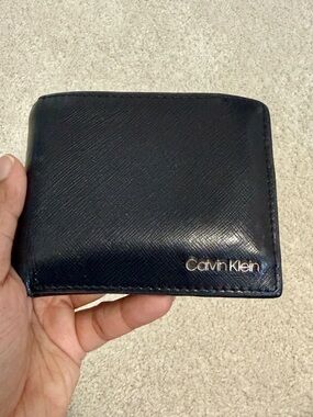 Calvin Klein Black Leather Bifold Wallet with Silver Logo